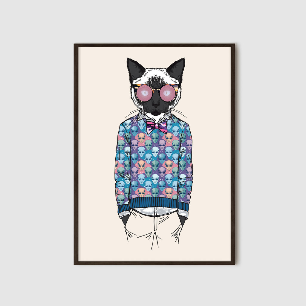 Anthropomorphic Framed Wall Art Portrait of Anthroxville Anthro Fashion Animal Siamese Cat Character Klarenz Chinstrap